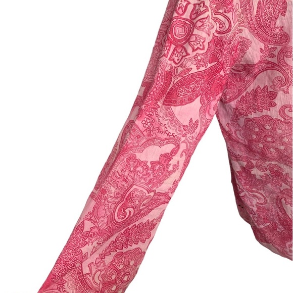 Jones New York Tunic Blouse Boho long Sleeve paisley pink cotton light Women’s L - Picture 7 of 14